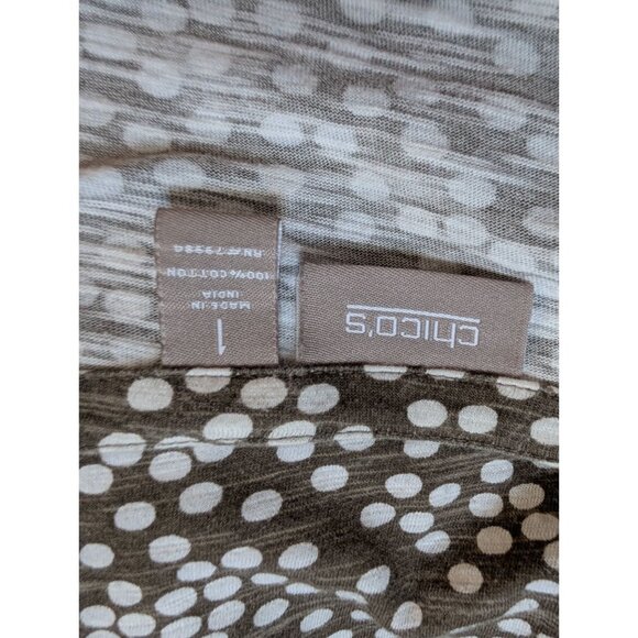 Chicos Womens V-Neck Polka Dot Print Top Size L 100% Cotton Lightweight 3/4 Slee - Picture 5 of 7